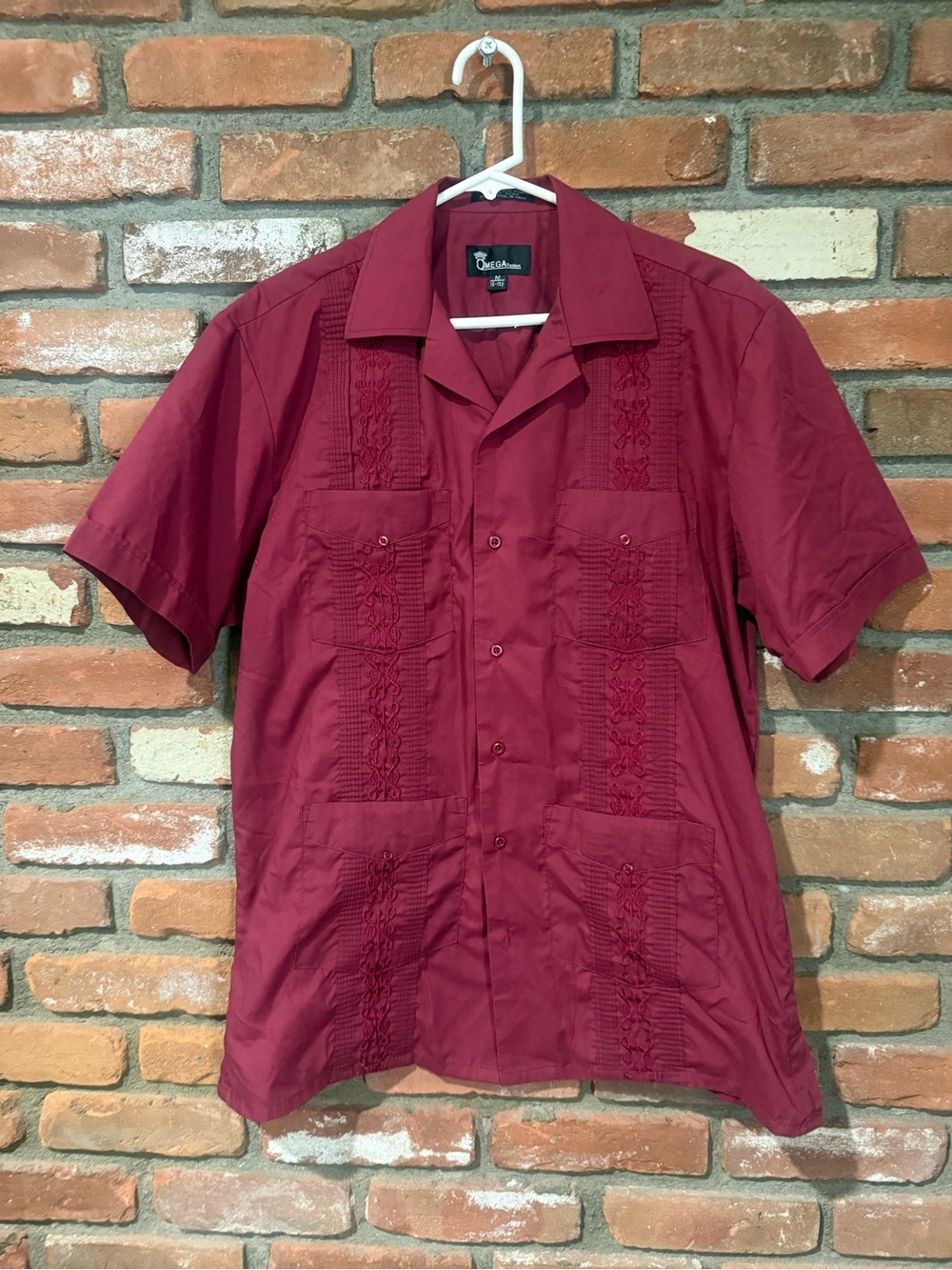 Classic Men's Guayabera Shirt - Deep Red